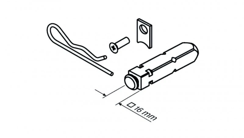 Anschlussteil - Steckzapfen-L 1/16 4-Kant, 16 mm  für Becker Rohrmotoren  Baureihe L44 bis L120