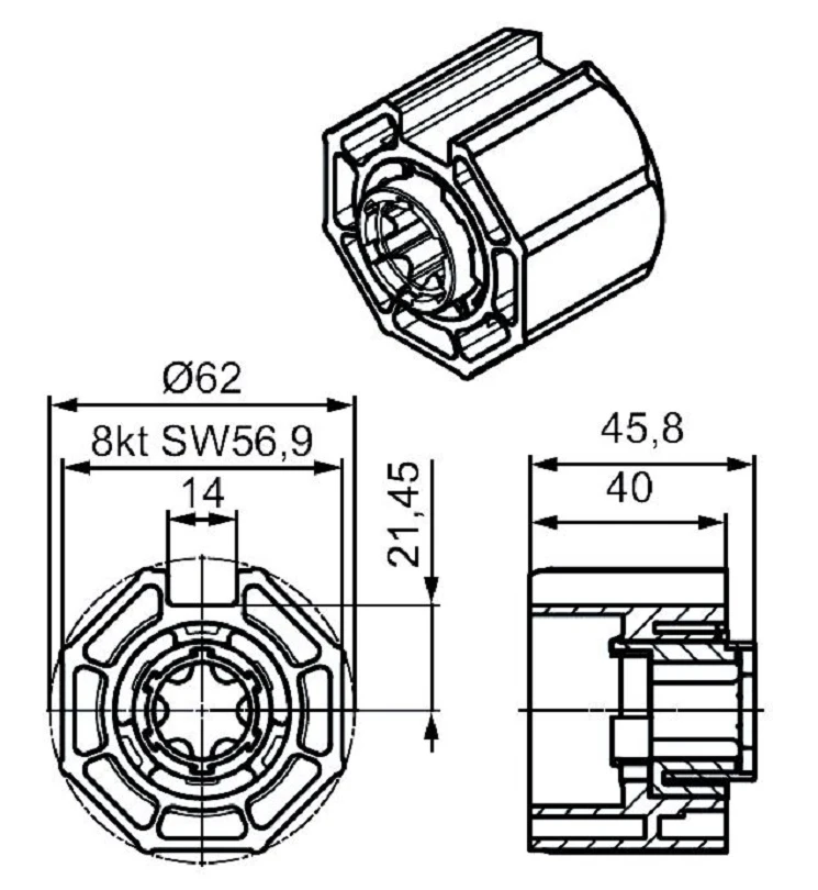 Adapterset für Achtkatwelle O-Rolm 60 für Rohrmotoren Becker Baureihe P und R Serie mit Hinderniserkennung