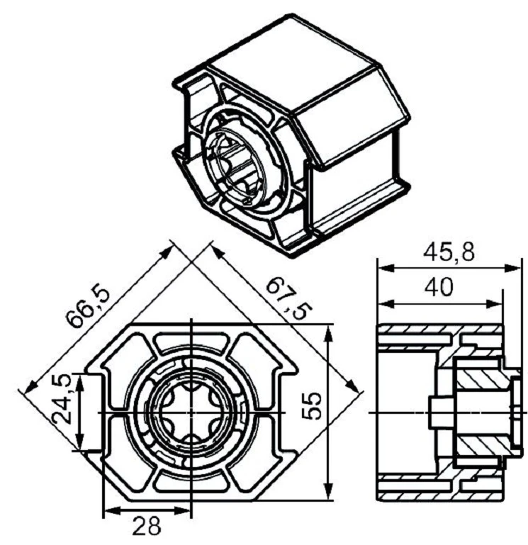 Adapterset für Achtkatwelle O-SM70 für Rohrmotoren Becker Baureihe P und R Serie mit Hinderniserkennung