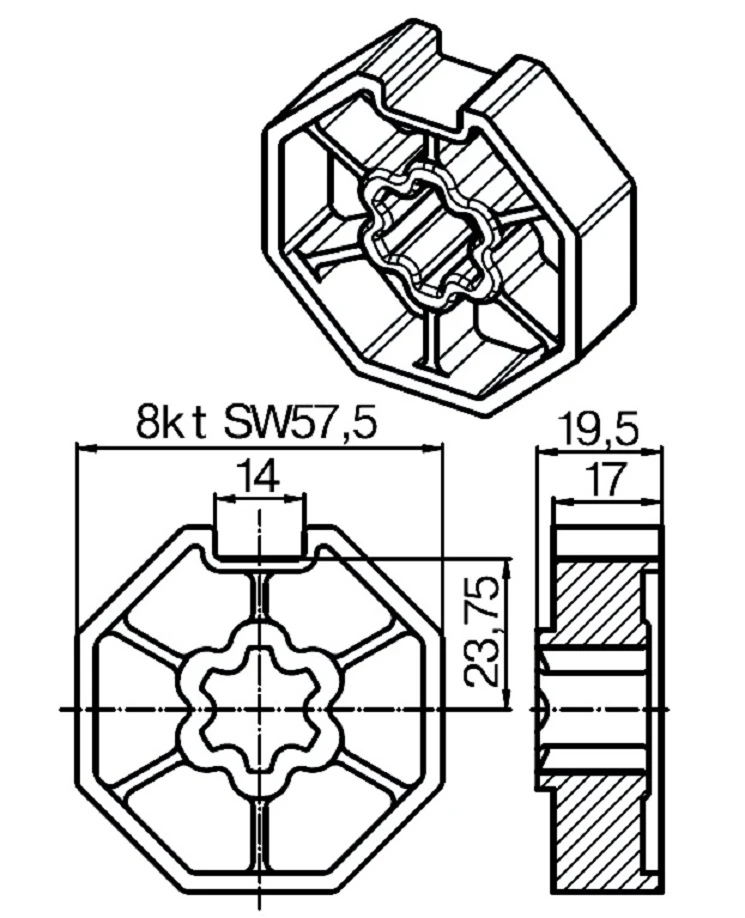 Adapterset für Achtkatwelle Rolm 60 ,für Rohrmotore Becker Baureihe P und R Serie