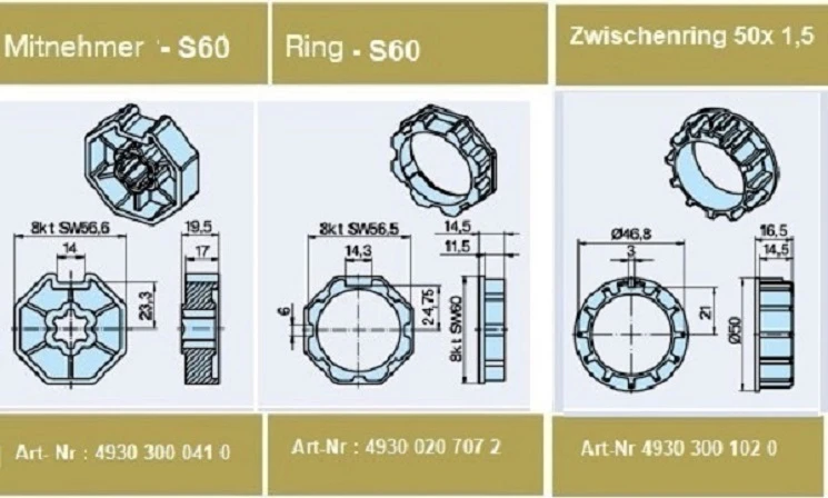 Adapterset für Achtkatwelle S60 ,für Rohrmotoren Becker Baureihe P Serie