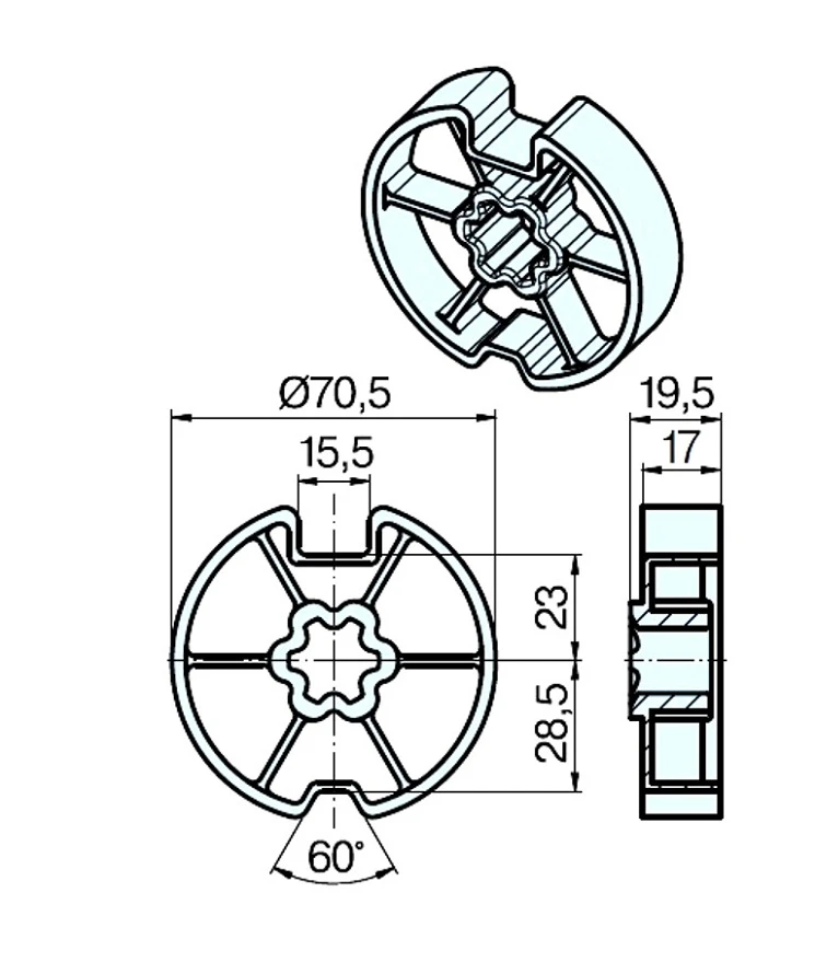 Adapterset für Nutwelle DW74N für Rohrmotoren Becker Baureihe R Serie