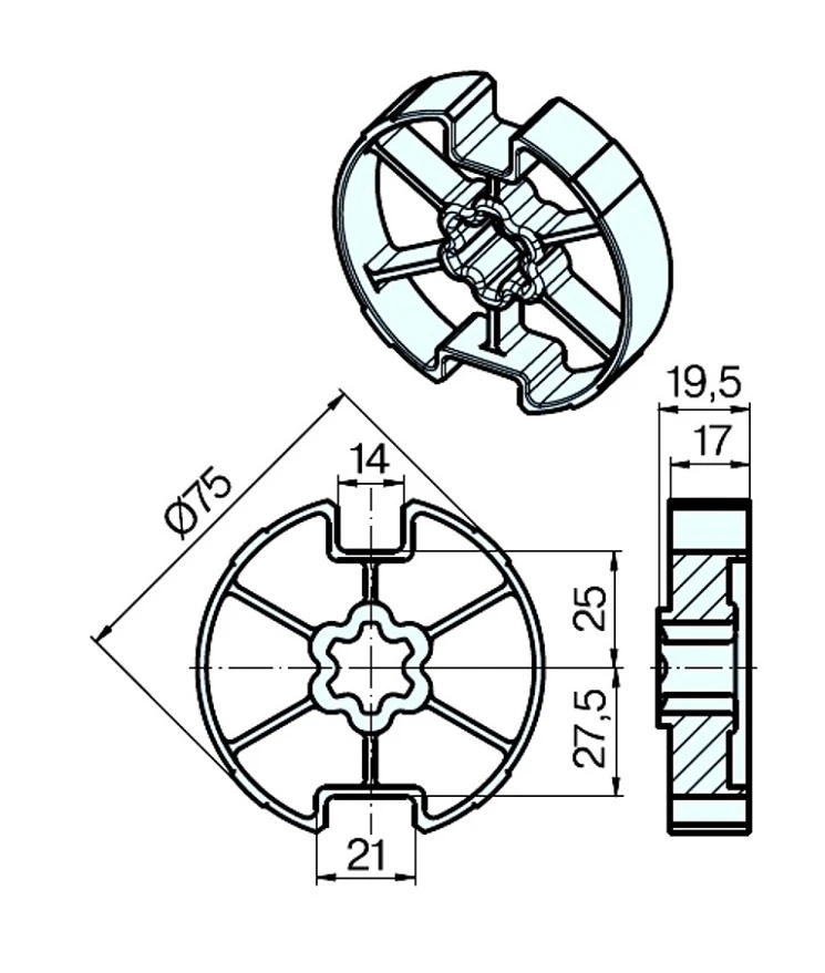 Adapterset für Nutwelle DW78R+F für Rohrmotoren Becker Baureihe R Serie