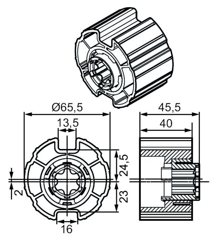 Adapterset für Nutwelle O- Forjas 70,für Rohrmotoren Becker Baureihe R mit Hinderniserkennung