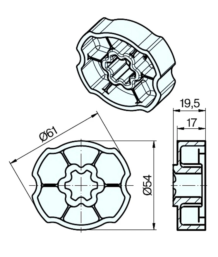 Adapterset für Profilwelle HM65, für Rohrmotoren Becker Baureihe P und  R Serie