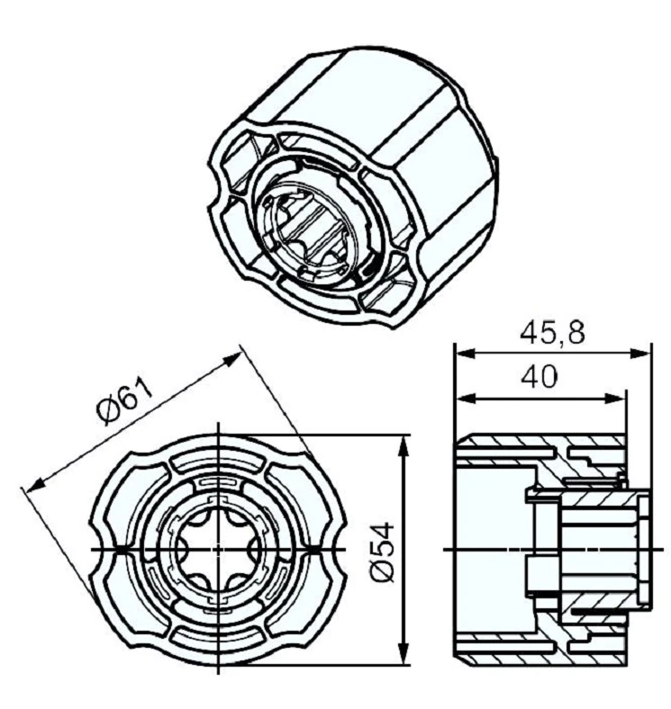 Adapterset für Profilwelle O-HM65, für Rohrmotoren Becker Baureihe P und R Serie mit Hinderniserkennung 