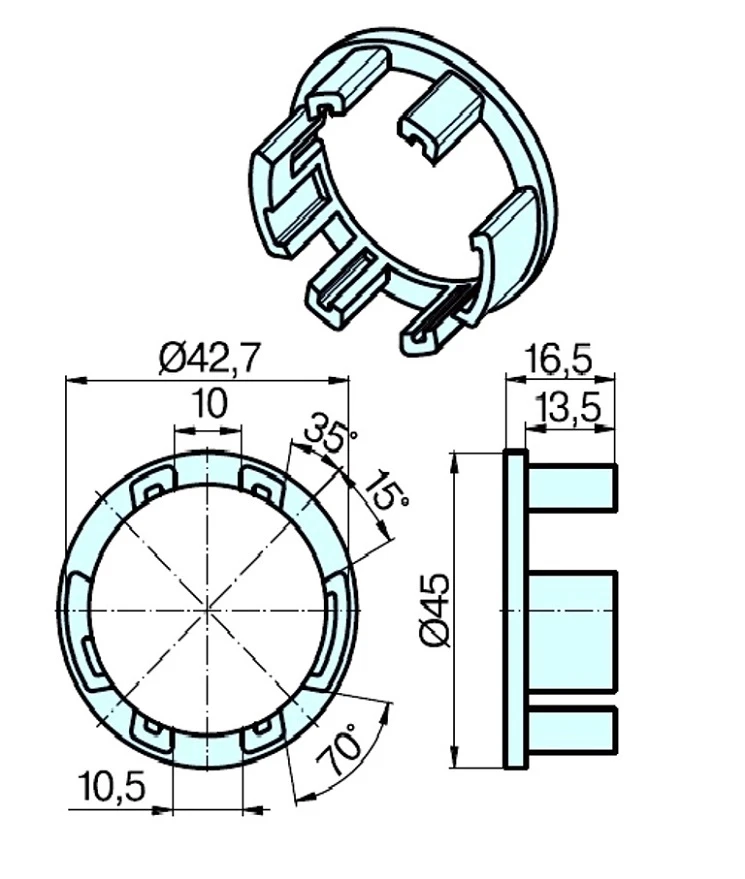 Adapterset für Profilwelle ZF45x0,5 für Rohrmotoren Becker Baureihe P Serie