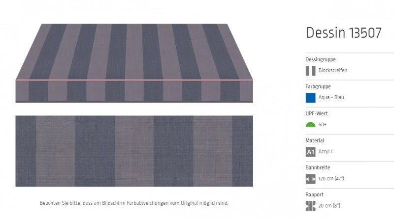 Markisentuch Blockstreifen ,Aqua - Blau UPF 50+, Acryl 1, Stoff-Nr. 13507