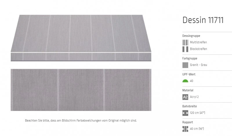 Markisentuch Multi und Blockstreifen ,Granit - Grau UPF 40, Acryl 2, Stoff-Nr. 11711