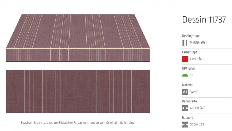 Markisentuch Multistreifen, Lava - Rot UPF 50+, Acryl 1, Stoff-Nr. 11737