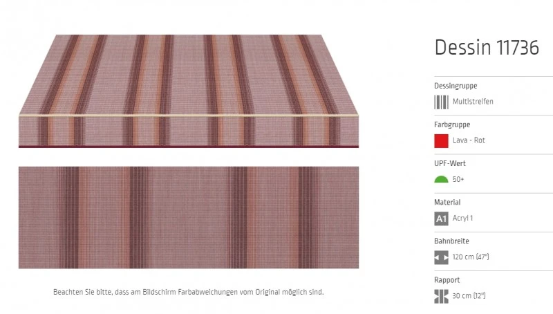 Markisentuch Multistreifen, Lava - Rot UPF 50+, Acryl 1, Stoff-Nr. 11736
