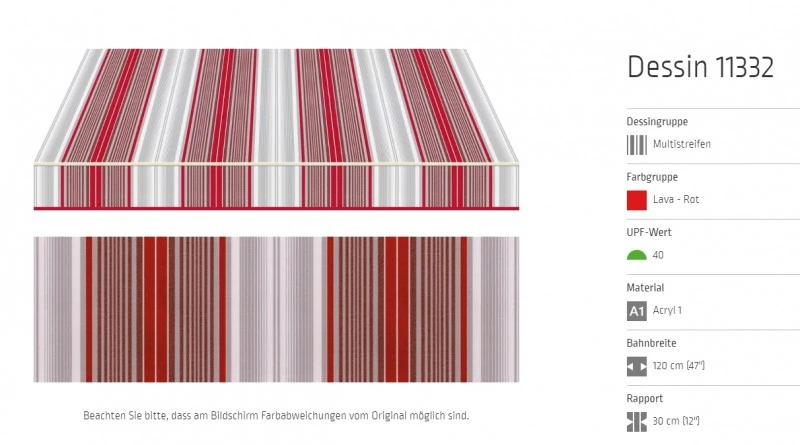 Markisentuch Multistreifen, Lava - Rot UPF 40, Acryl 1, Stoff-Nr. 11332