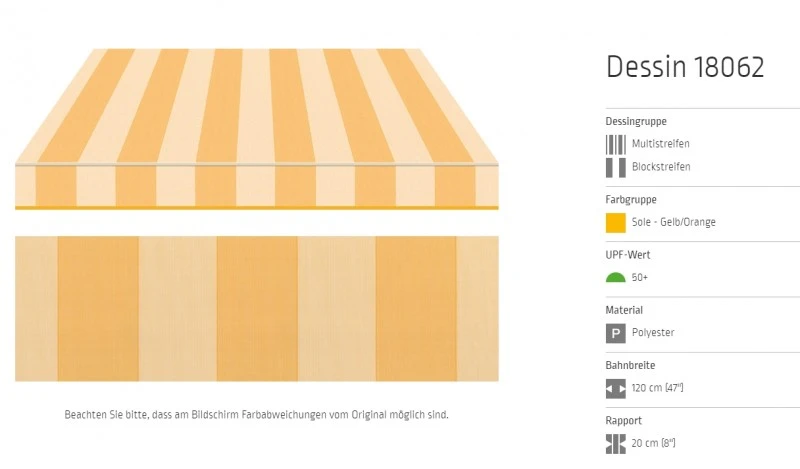 Markisentuch Multi und Blockstreifen ,Sole - Gelb/Orange, UPF 50+, Polyester, Stoff-Nr. 18062